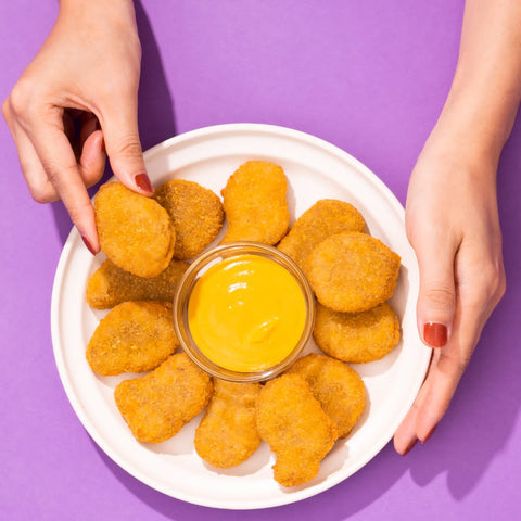 Harmless vegan chicken nuggets cooked and plated